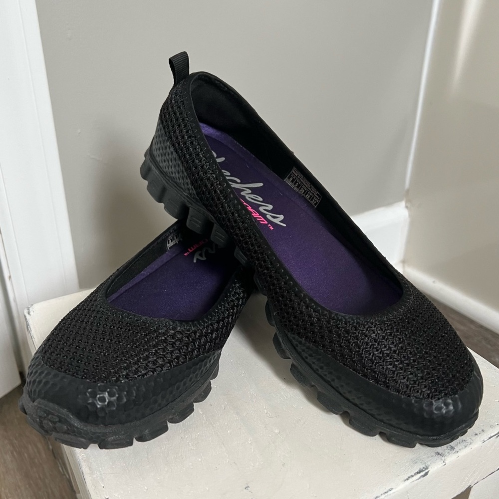 Skechers Black Slip-On Flats with Breathable Mesh